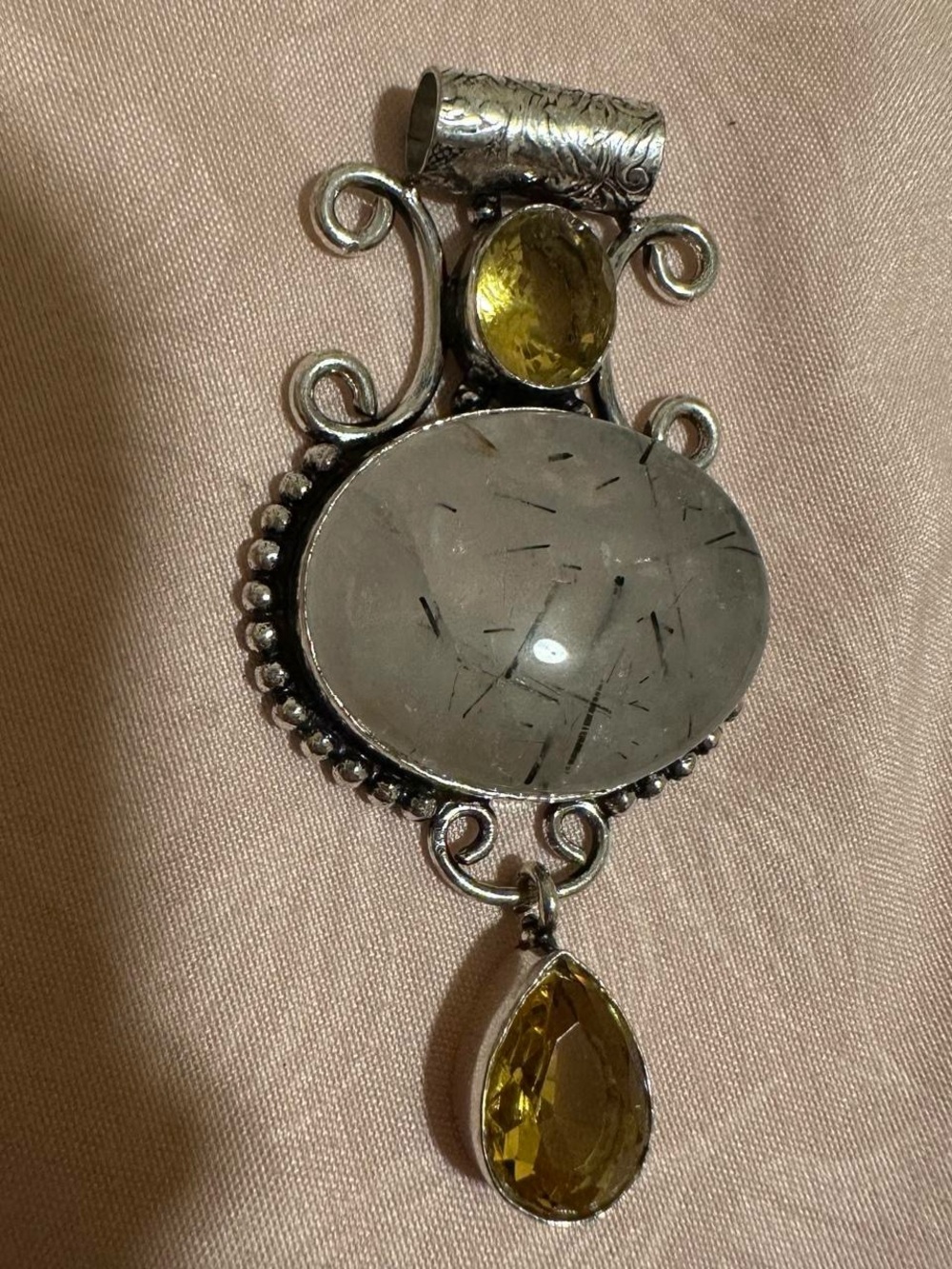 Ethnic real natural Black Rutile Crystal AND Citrine gemstone Handmade